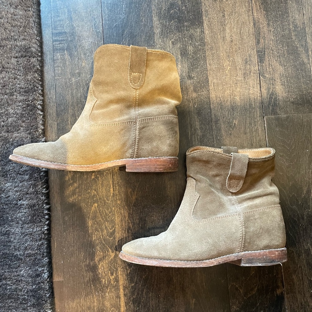 Isabel Marant Crisi tan/taupe suede short/ankle western booties